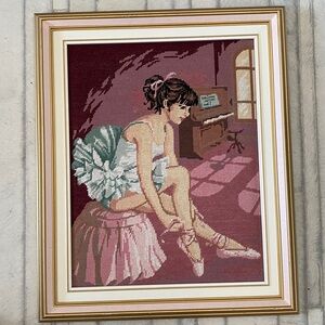 Framed Ballerina Needlepoint Art